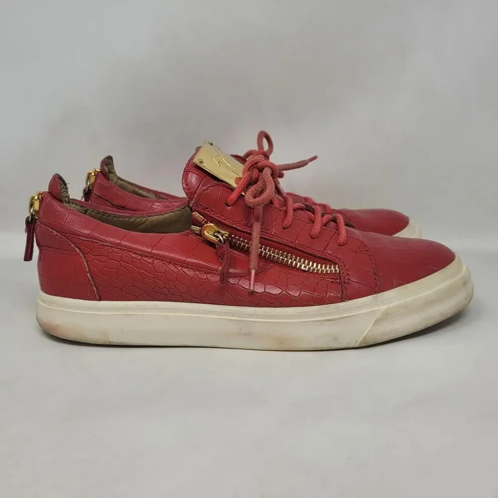 Giuseppe Zanotti Shoes EU40 US7 Red Leather Croc Embossed Low Top Lace Up Italy‎
